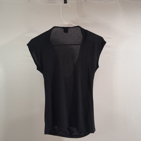 Club Monaco Women's Extra Small Black Cap Sleeves Draped Blouse - Picture 2 of 8